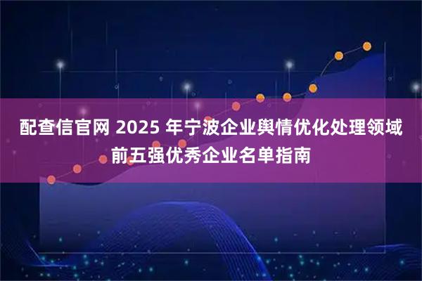 配查信官网 2025 年宁波企业舆情优化处理领域前五强优秀企业名单指南